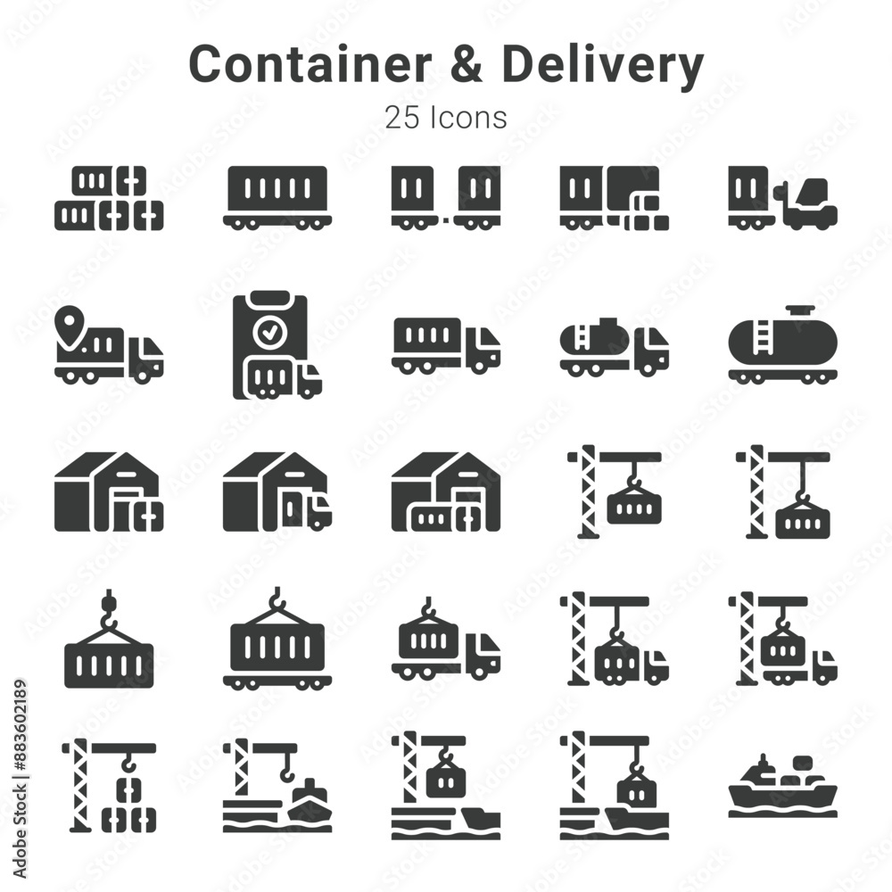 25 icons collection about container and delivery 25 icons collection about container and delivery