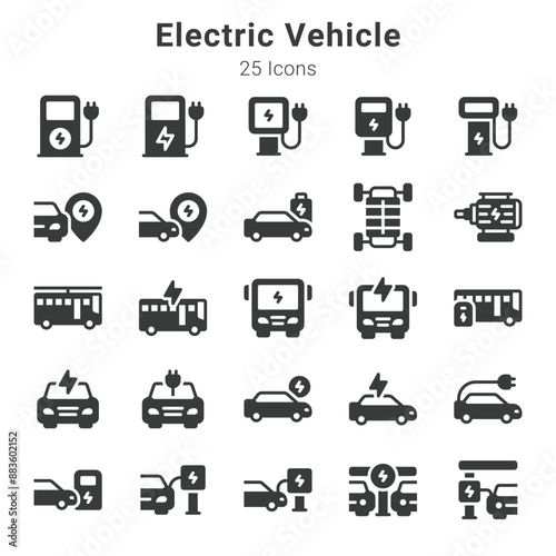 25 icons collection about electric vehicle