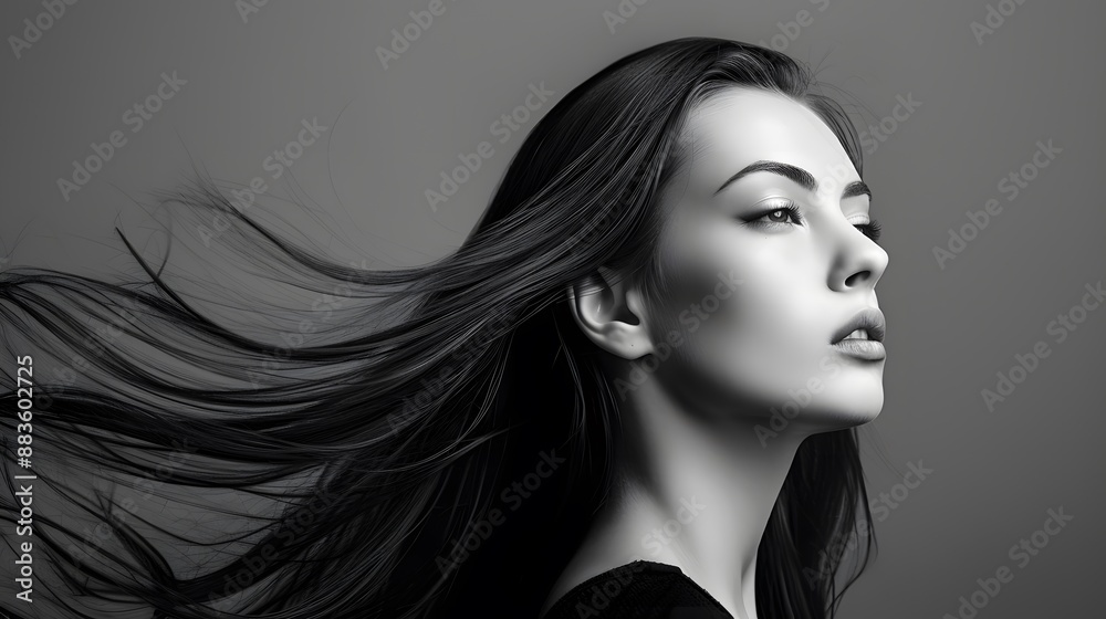 Profile portrait of a beautiful woman with a long straight hair. Profile portrait of a beautiful woman with a long straight hair.