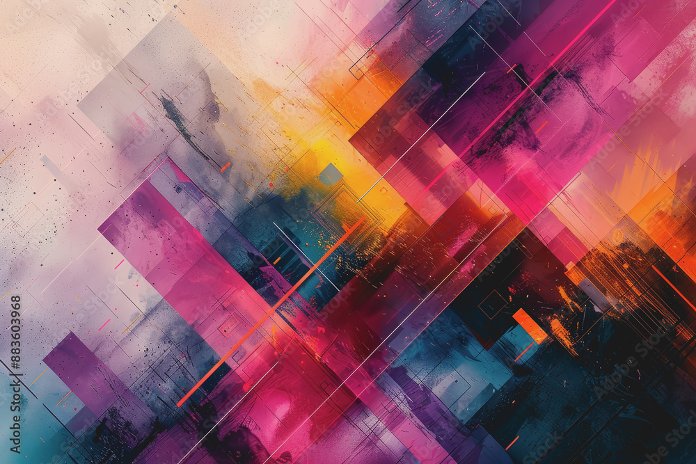 Abstract wallpaper blends vibrant watercolor washes with splashes of neon colors. Abstract wallpaper blends vibrant watercolor washes with splashes of neon colors.