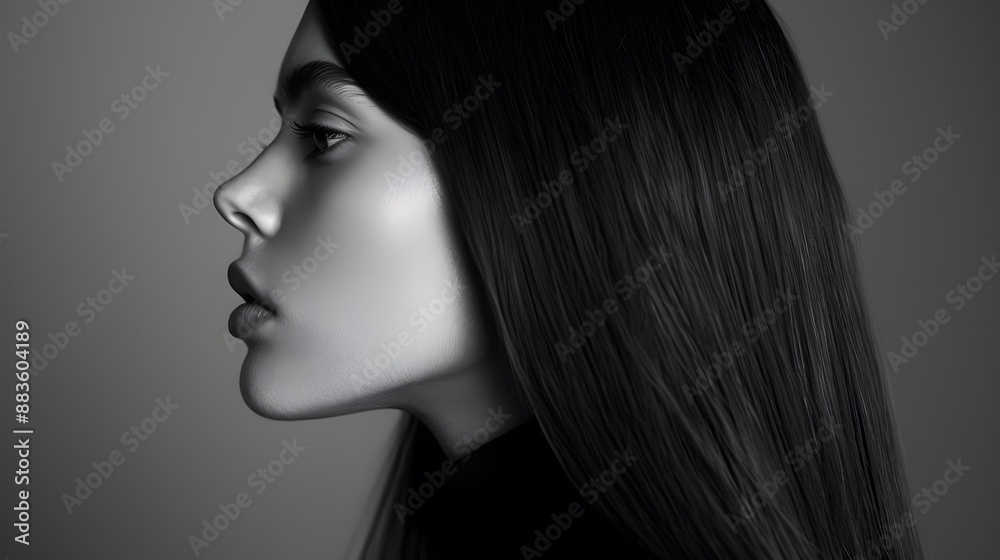 Profile portrait of a beautiful woman with a long straight hair. Profile portrait of a beautiful woman with a long straight hair.