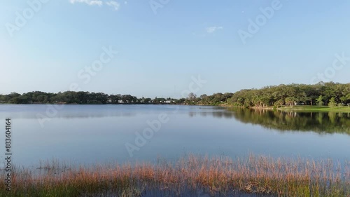 Aerial drone view of T.Y. (Topeekee Yugnee) Park in Hollywood, Florida, highlighting its lake and natural surroundings. photo