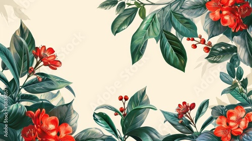 Botanical Illustration Contemporary Art with Copyspace