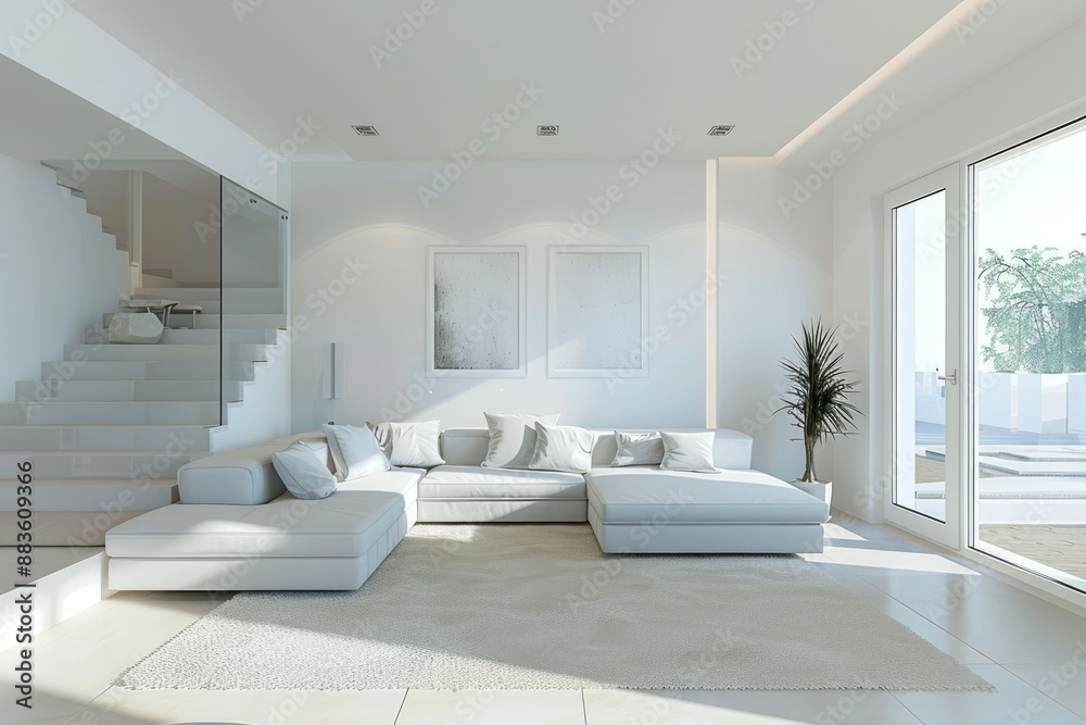Fototapeta premium Bright and airy modern living room with minimalist furnishings