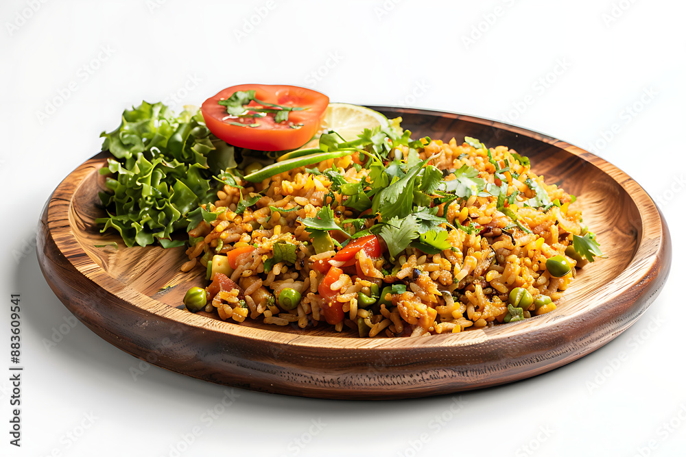 Board and plate of tasty Elumichai sadam with on white background. Board and plate of tasty Elumichai sadam with on white background.