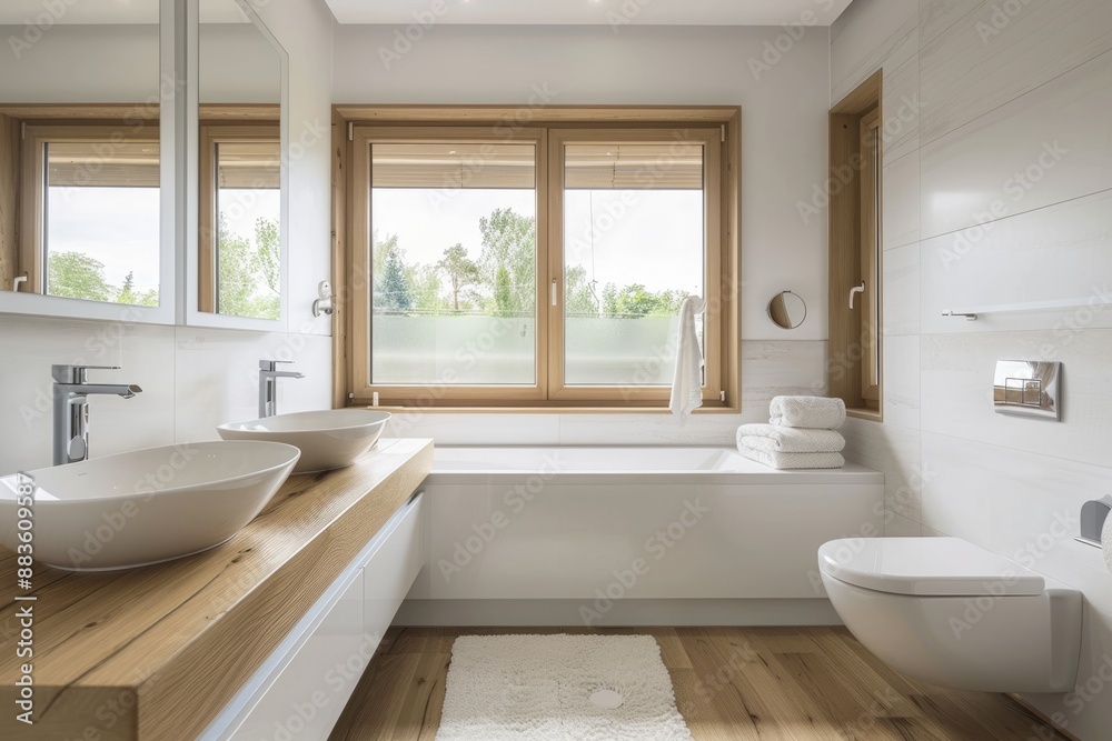 Modern and simple white bathroom with a focus on elegance Modern and simple white bathroom with a focus on elegance