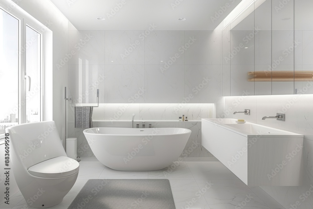 Fototapeta premium Clean and elegant white bathroom featuring a minimalist design