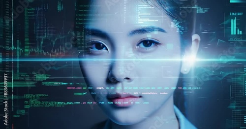 a asian woman involved in a digital and artificial intelligence environment