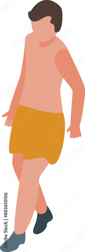 Young man is walking somewhere, wearing skirt and tank top, isometric illustration Young man is walking somewhere, wearing skirt and tank top, isometric illustration