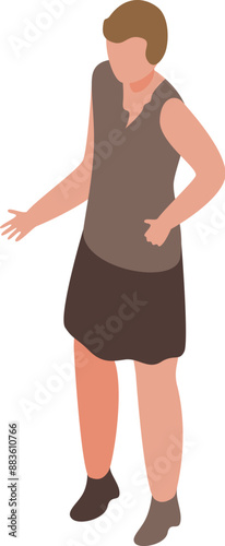Young woman with a prosthetic leg is standing and gesturing with her hand