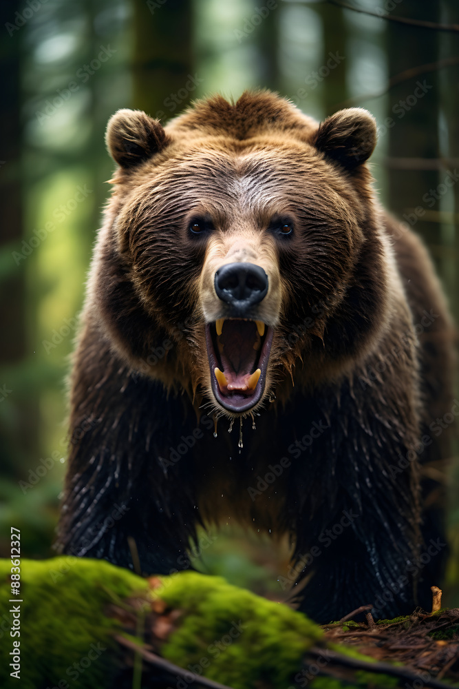 Bow to the King - Majestic Roaring Brown Bear in Sunlit Forest Bow to the King - Majestic Roaring Brown Bear in Sunlit Forest