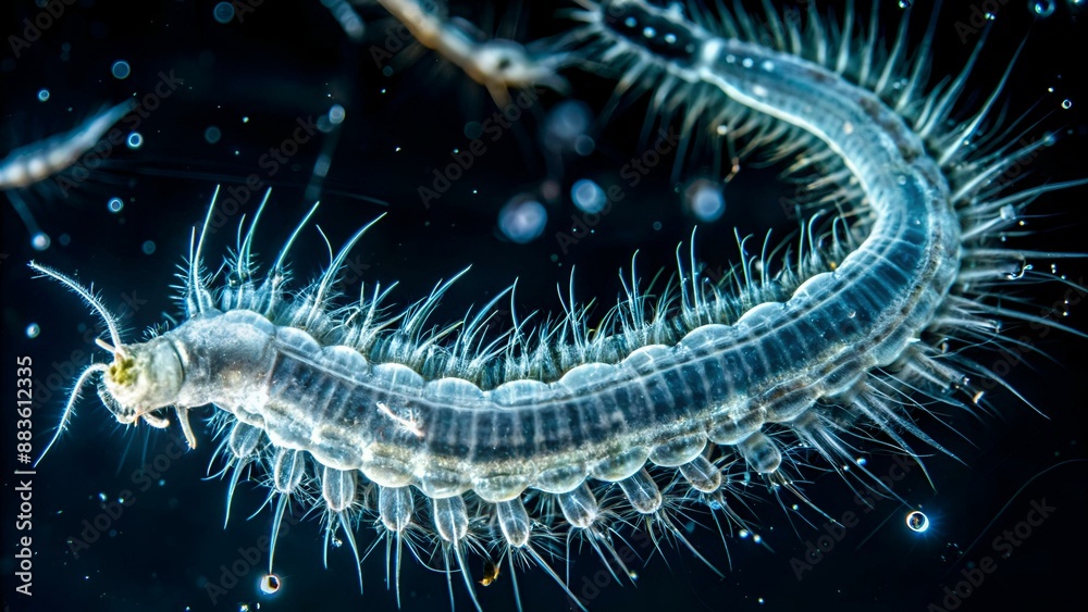 worm Nais sp. under a microscope, Family Naididae, a class of ...