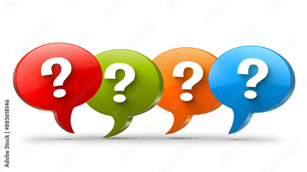 Array of Four Colorful Question Marks in Speech Bubbles Representing Inquiry Curiosity and the Quest for Knowledge in Communication and Information Exchange
Array of Four Colorful Question Marks in Speech Bubbles Representing Inquiry Curiosity and the Quest for Knowledge in Communication and Information Exchange