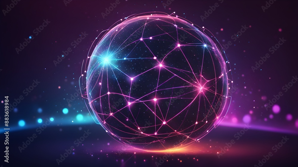 A glowing sphere with a network of lines surrounding it A glowing sphere with a network of lines surrounding it