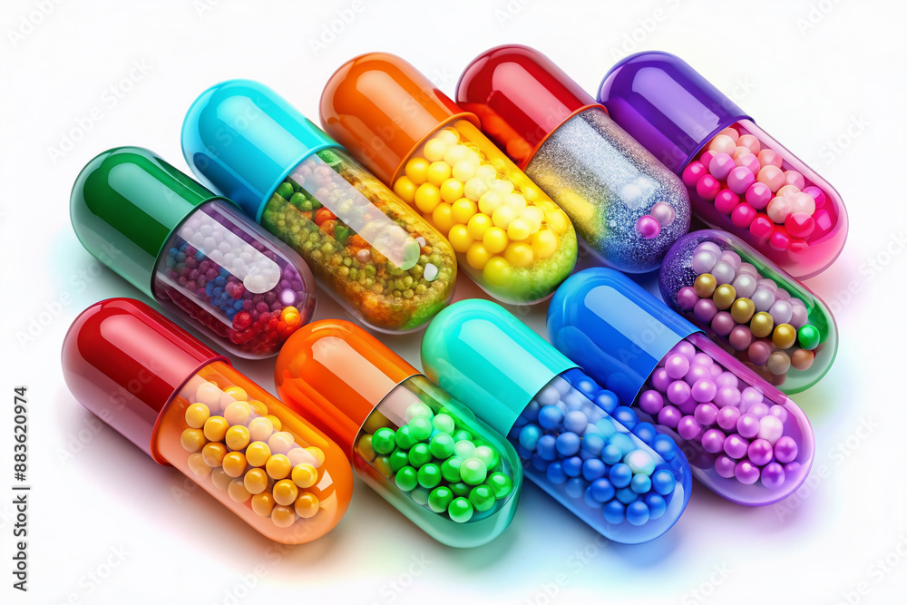Vibrant illustration of B complex vitamins, showcasing eight colorful ...