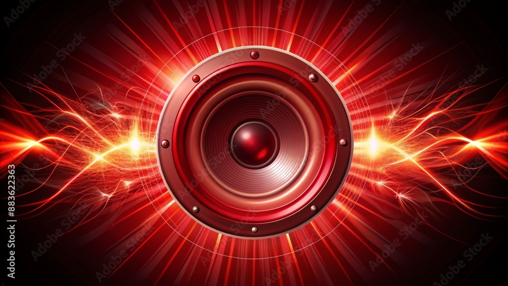 Vibrant red speaker radiates energetic sound waves in isolated vector illustration, symbolizing powerful audio energy and sonic excellence. Vibrant red speaker radiates energetic sound waves in isolated vector illustration, symbolizing powerful audio energy and sonic excellence.