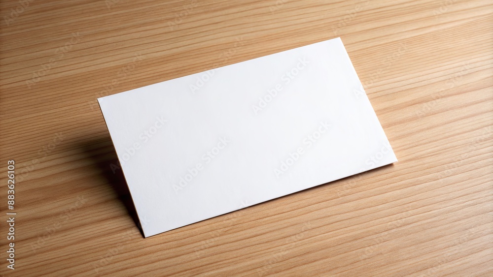 A pristine white business card lies empty and untouched on a sleek, modern desk with a subtle wood grain background. A pristine white business card lies empty and untouched on a sleek, modern desk with a subtle wood grain background.
