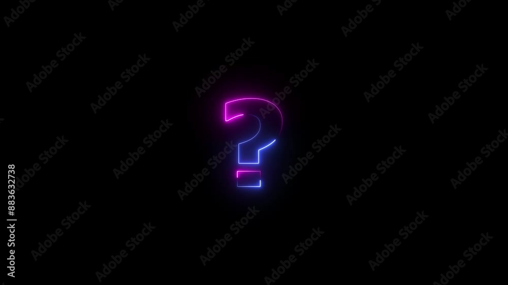 Neon question marks icon animation, on black background.