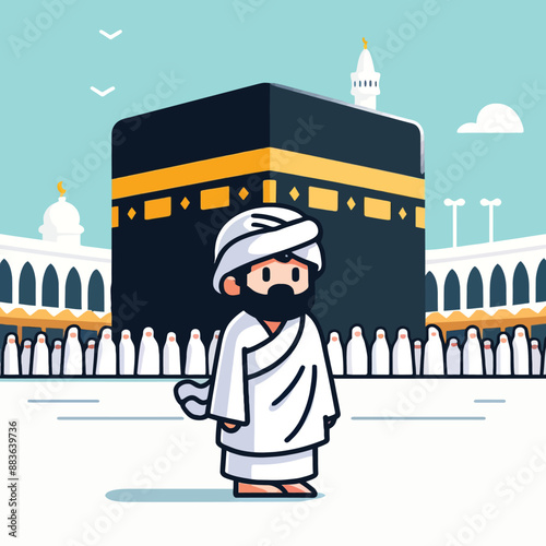 cartoon of a person performing Hajj at the Kaaba