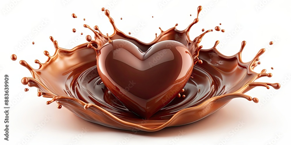 Heart shaped chocolate in splash flowing on a background, heart, chocolate,splash, flowing,background, dessert