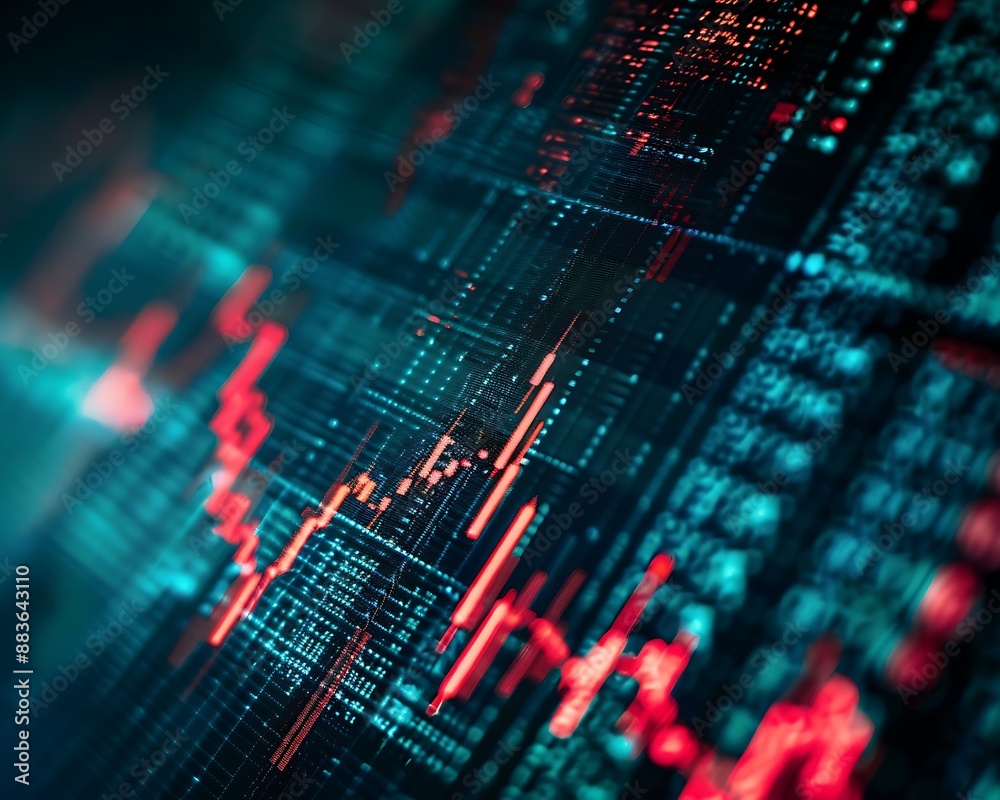 Abstract Data Visualization with Red and Blue Lines