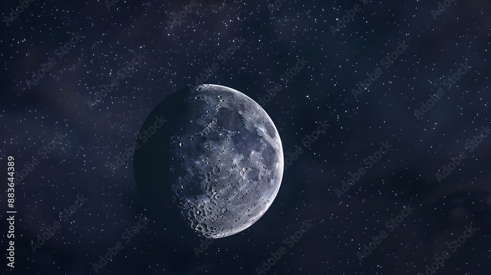 Fototapeta premium Detailed Moon Surface in Starry Night Sky