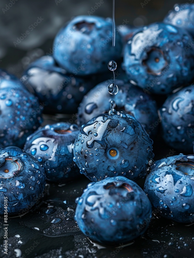 Macro Shot of Fresh Blueberries with Water Droplets