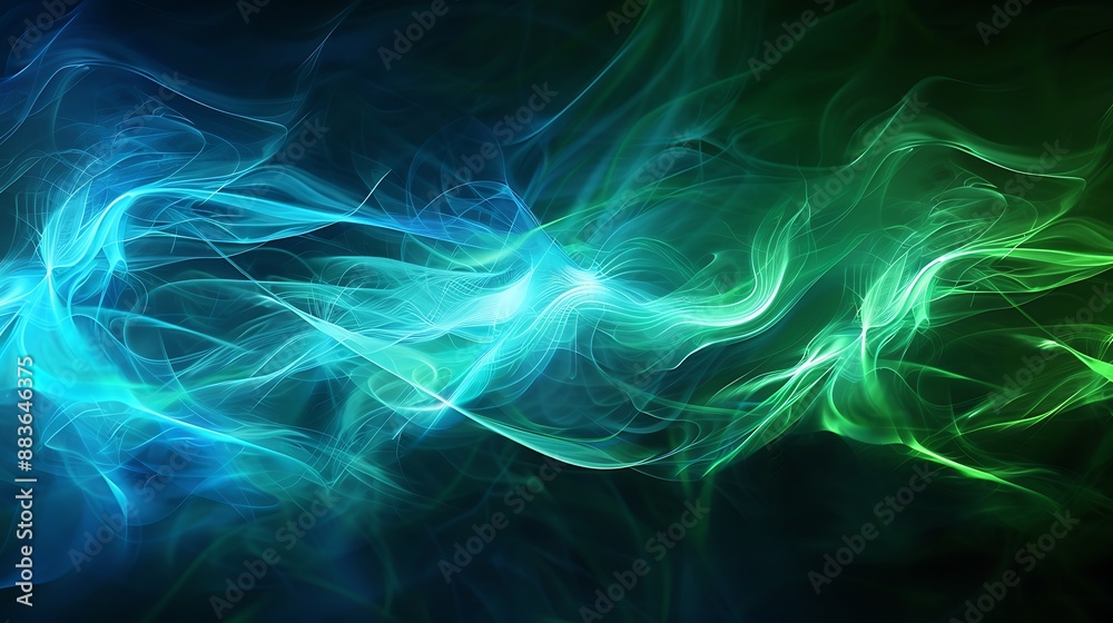 Glowing teal and green abstract energy waves on a black background Glowing teal and green abstract energy waves on a black background