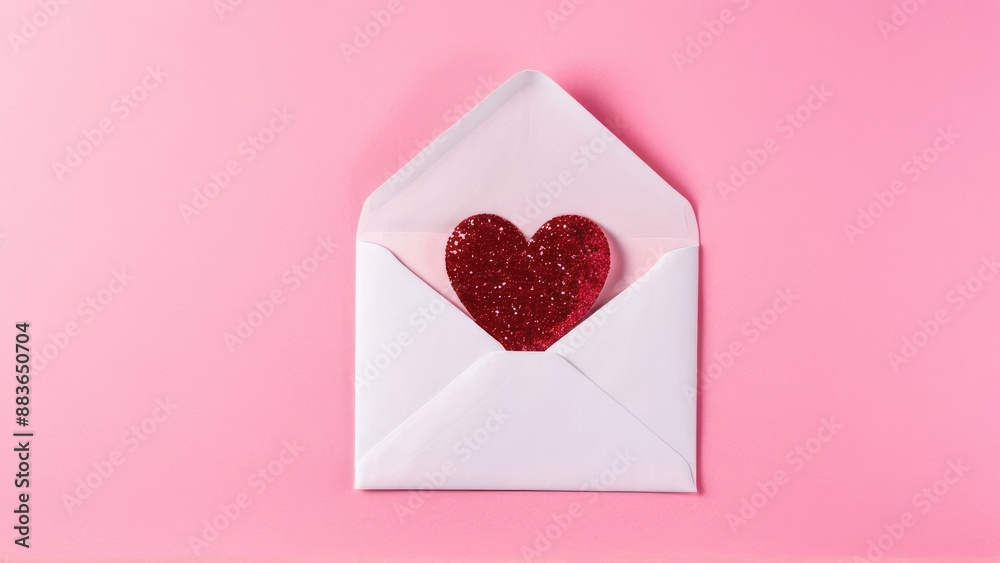 a heart shaped paper in an envelope on a pink background a heart shaped paper in an envelope on a pink background