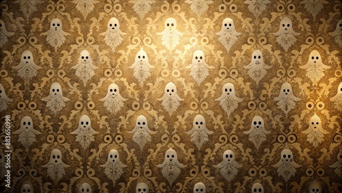 Nostalgic ghost wallpaper with vintage patterns and eerie atmosphere, nostalgia, ghost, wallpaper, vintage, patterns, eerie