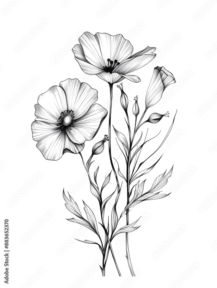 Fototapeta premium 2D flower and leaf cards in various styles