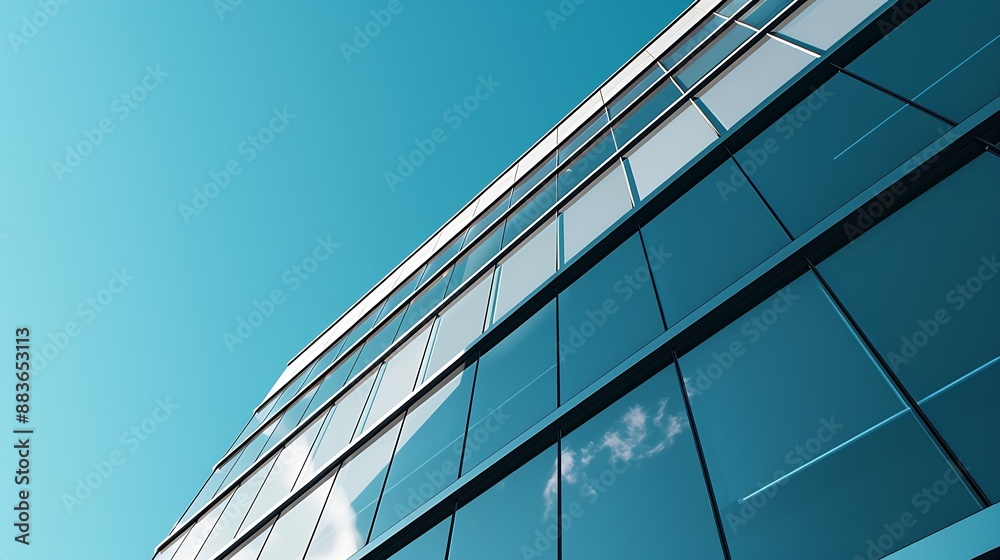 Modern geometric Building against blue Sky in Low Angle and perspective side view Abstract Architecture background : Generative AI Modern geometric Building against blue Sky in Low Angle and perspective side view Abstract Architecture background : Generative AI