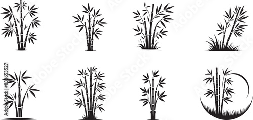 Bamboo icon Vector, Bamboo icon set, Bamboo Silhouette, black and white bamboo, Bamboo for logo, bamboo logo, vector illustration, bamboo logo bundle, Bamboo vector icon illustration,  photo