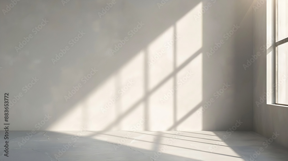 Fototapeta premium Minimalist Empty Studio Corner with Sunlight and Shadows from Window : Generative AI