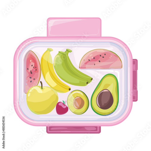 Healthy lunchbox with fresh fruit and avocado. Perfect for diet and fitness goals.