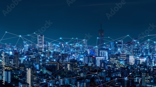 Wallpaper Mural Big data connection technology Cityscape telecommunication and communication network concept : Generative AI Torontodigital.ca