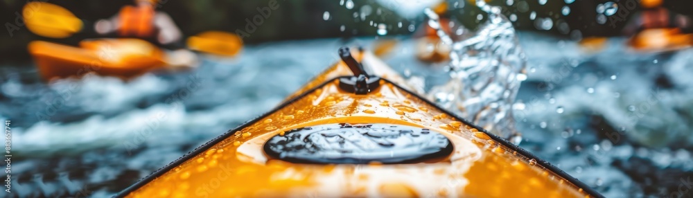 Close-up of a group kayaking adventure on a river, with water splashing around. Exciting outdoor activity in nature. Close-up of a group kayaking adventure on a river, with water splashing around. Exciting outdoor activity in nature.