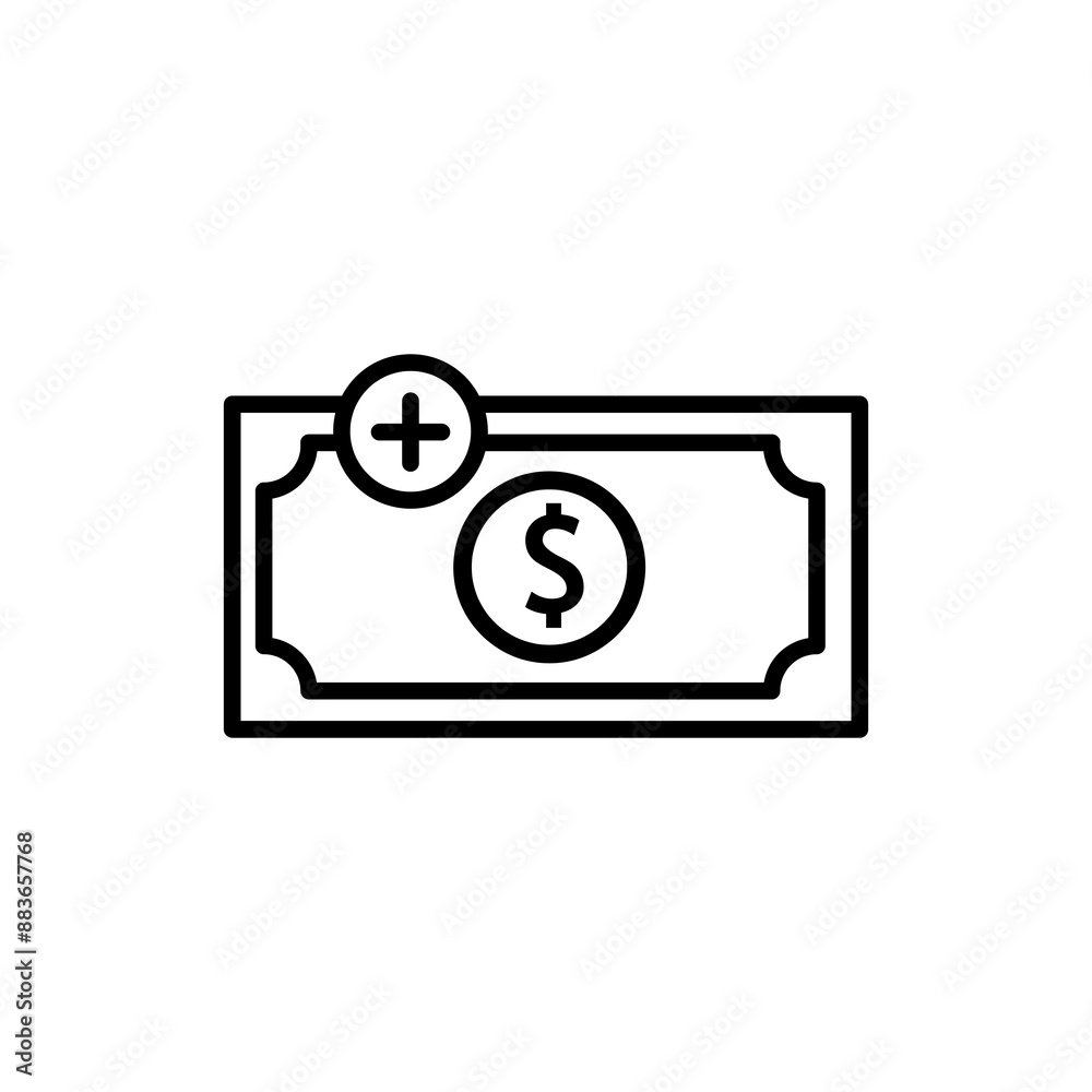 Dollar add outline icon. simpel flat black linear illustration on white background..eps Dollar add outline icon. simpel flat black linear illustration on white background..eps