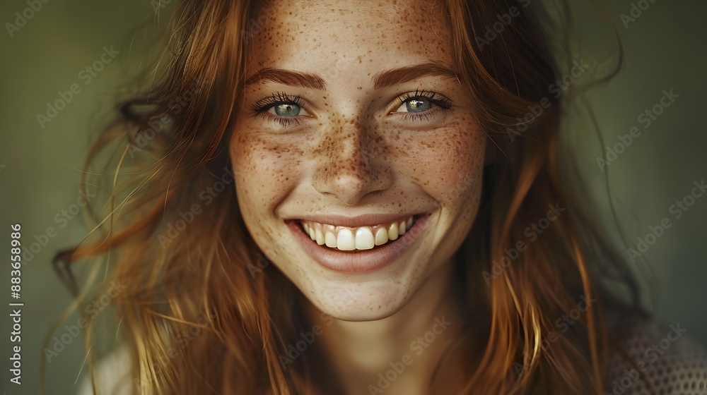 Natural woman with toothy smile and freckles. Natural woman with toothy smile and freckles.
