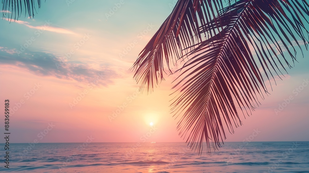 Beautiful sunset over the sea with palm tree on the tropical beach background for travel : Generative AI Beautiful sunset over the sea with palm tree on the tropical beach background for travel : Generative AI