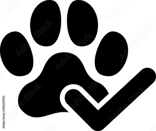 犬の足跡とチェックマークのアイコン（Pet friendly logo. dog paw print & check mark icon.）