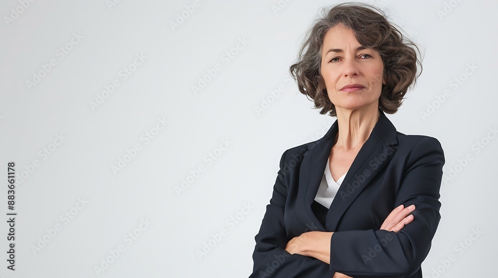Portrait of confident mature woman wearing formalwear with arms crossed standing against white background : Generative AI Portrait of confident mature woman wearing formalwear with arms crossed standing against white background : Generative AI