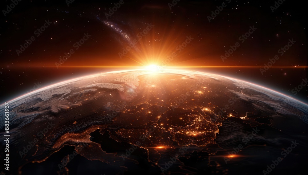 Fototapeta premium Space exploration journey captured through the lens of a spacecraft approaching a breathtaking, uncharted planet