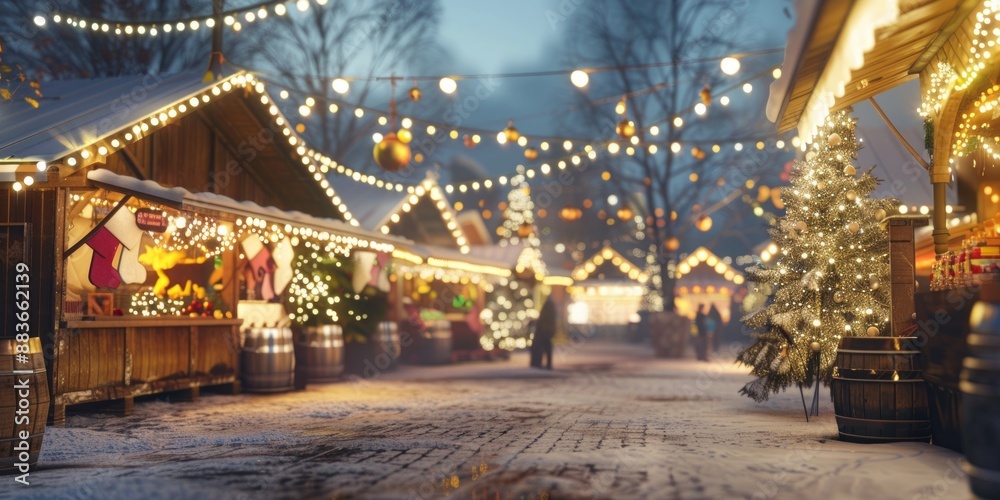 Fototapeta premium Christmas Market at Night with Glowing Lights