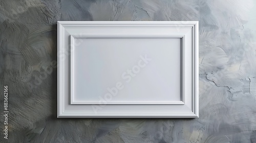 Empty rectangular picture frame on a gray wall : Generative AI photo