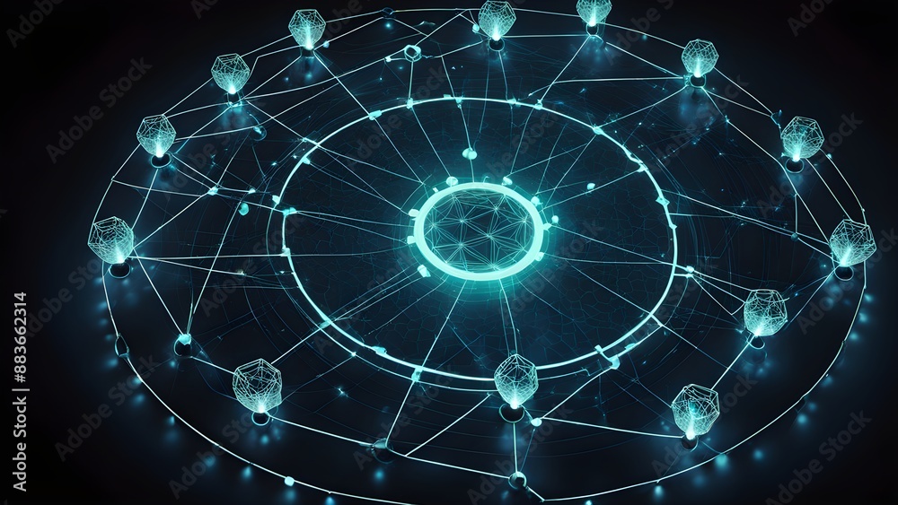 A blue and green circle with many lights and dots A blue and green circle with many lights and dots