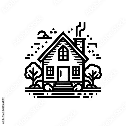 Linear architectural outline house. vector illustration.