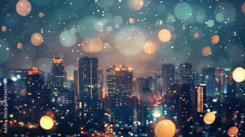 City skyline at night close up, focus on, copy space Illuminated buildings, Double exposure silhouette with stars City skyline at night close up, focus on, copy space Illuminated buildings, Double exposure silhouette with stars