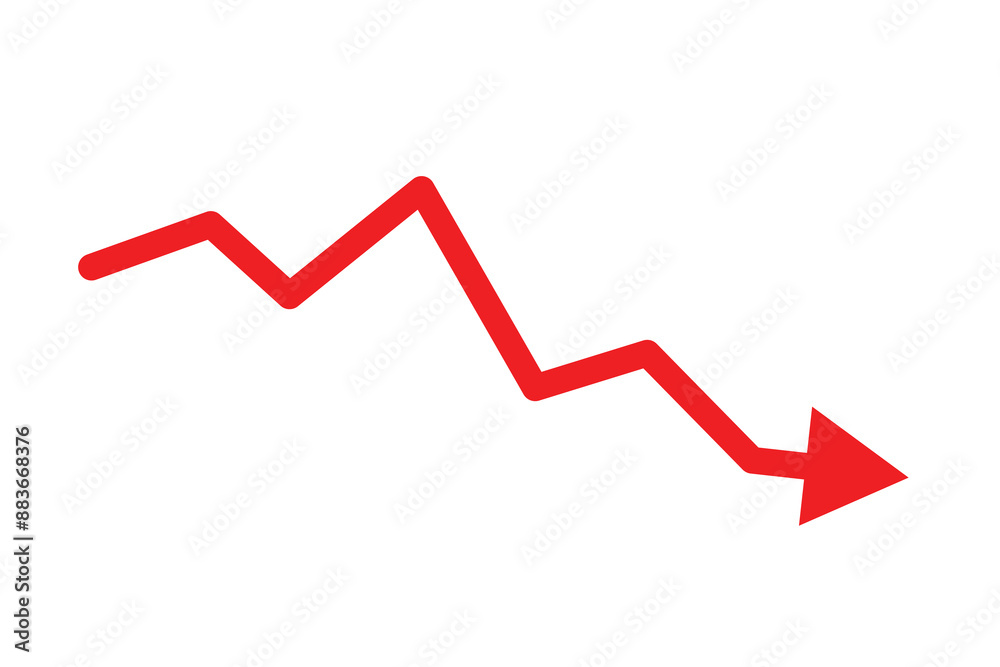 Decline red arrow isolated on white background vector. abstract financial chart with red color downtrend line graph.
Decline red arrow isolated on white background vector. abstract financial chart with red color downtrend line graph.