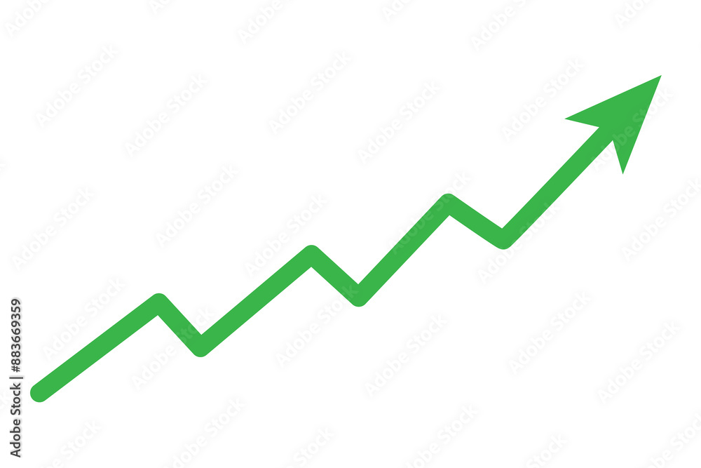 Graph going Up and Down sign with green and red arrows vector. Flat design vector illustration concept of sales bar chart symbol icon with arrow moving down and sales bar chart with arrow moving up.